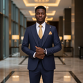 Navy Blue 3-Piece Suit with Gold Tie â€“ Nigerian Model