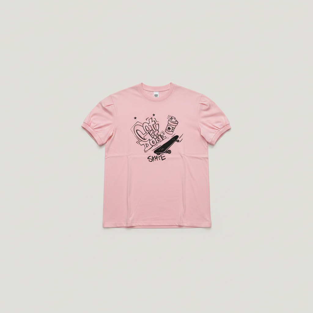 Men's pink skate graphic T-shirt on a ghost mannequin