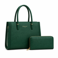 Forest green textured tote bag with matching zip-around wallet