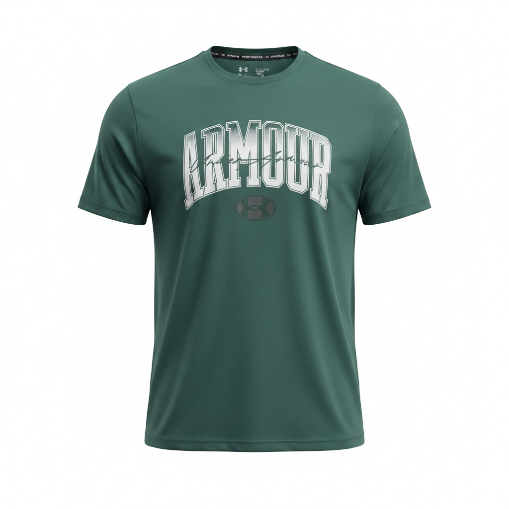 Under Armour forest green collegiate athletic jersey T-shirt ghost mannequin view