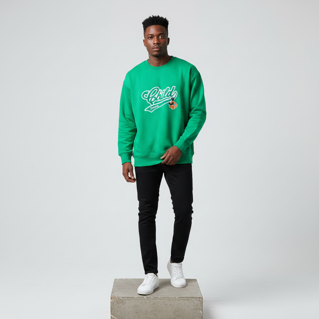 Kelly Green Child Forever Graphic Sweatshirt - Model Front