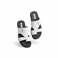 Men's all-white croc-embossed leather thong slide sandals ghost mannequin pair view