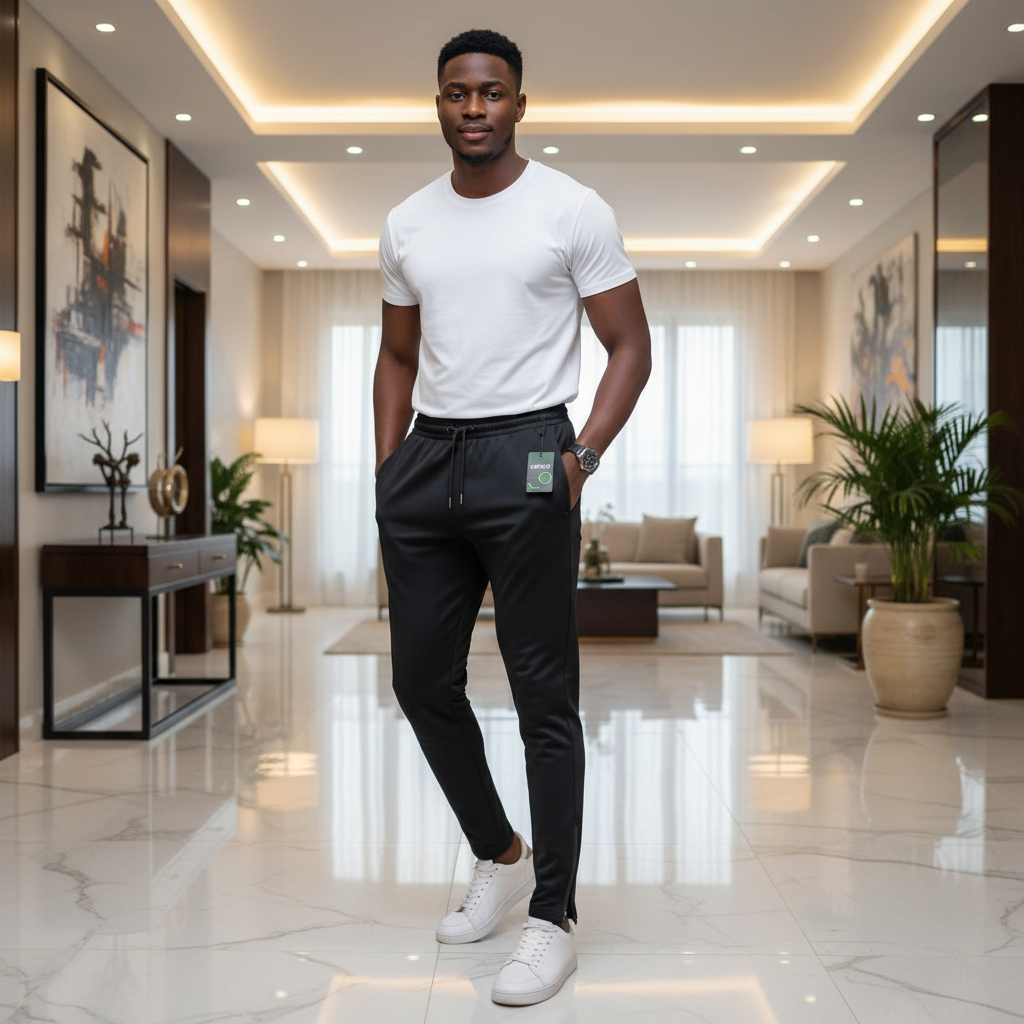 Zenith Black Tapered Joggers – Model Shot