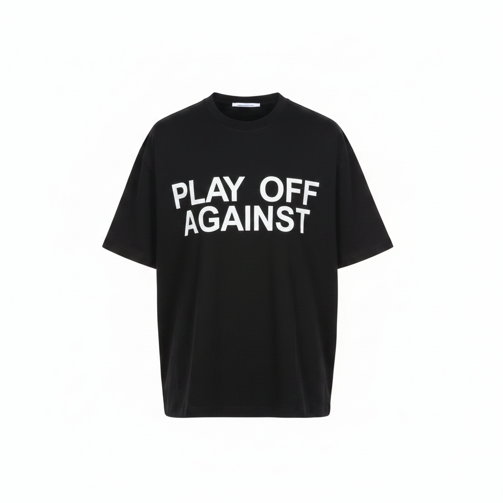 Unisex black play off against statement oversized tee – ghost mannequin front view