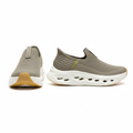 Men's olive khaki slip-on sneakers ghost mannequin front and side view