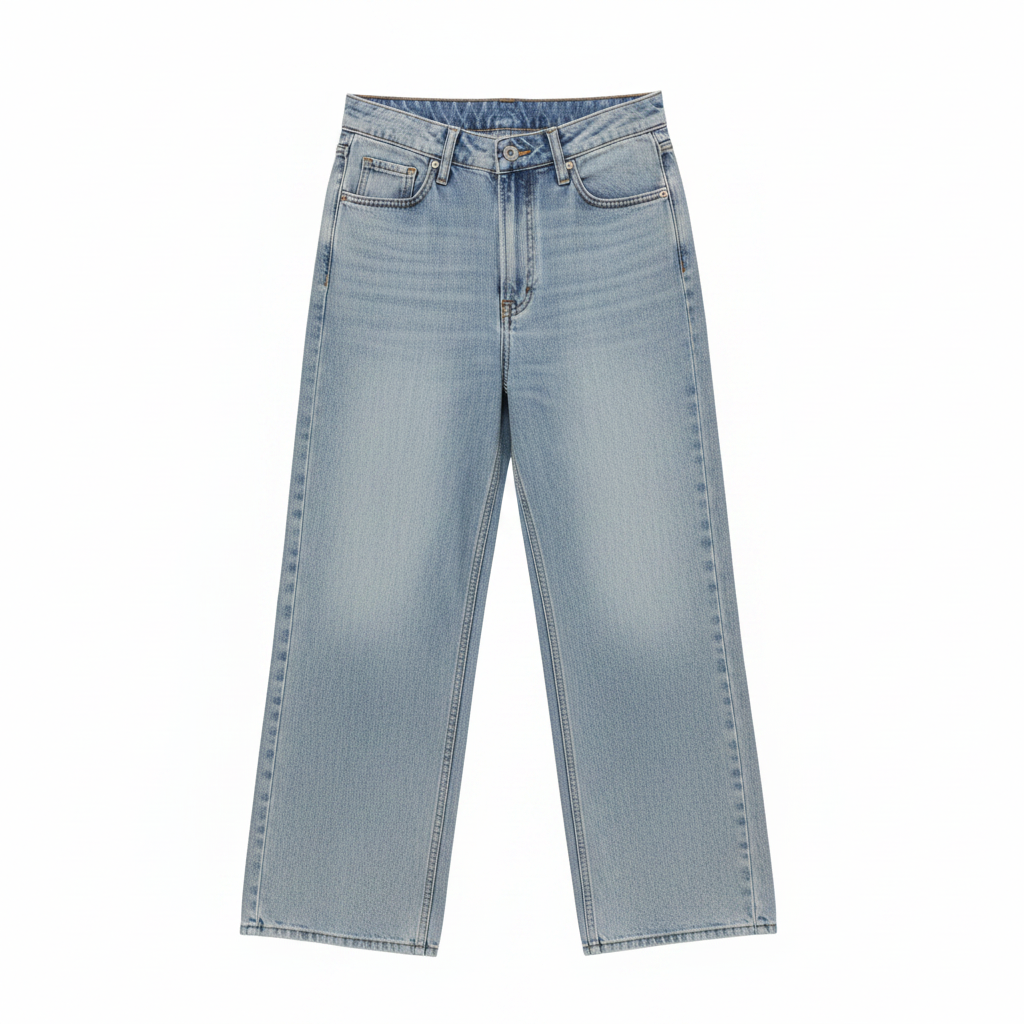 Ghost mannequin front view – Women's Light Blue Washed Wide-Leg Cropped Denim Jeans
