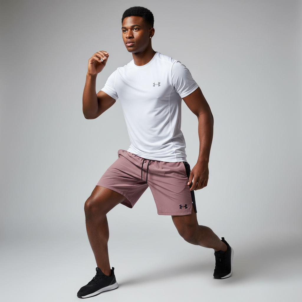 Men's Black & Dusty Pink Two-Tone Sports Shorts – Nigerian Male Model Studio Setting