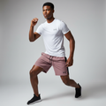 Men's Black & Dusty Pink Two-Tone Sports Shorts – Nigerian Male Model Studio Setting