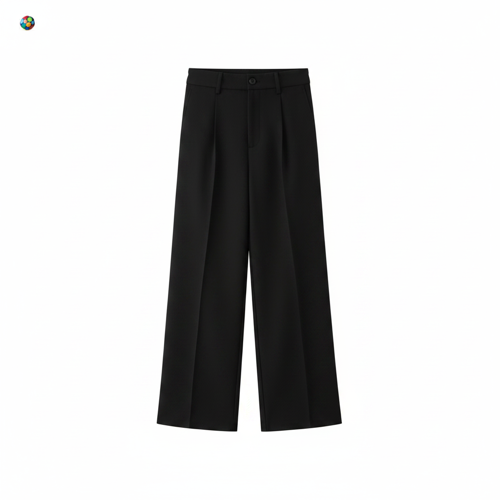 Black Wide-Leg Tailored Trousers - Ghost Mannequin Front