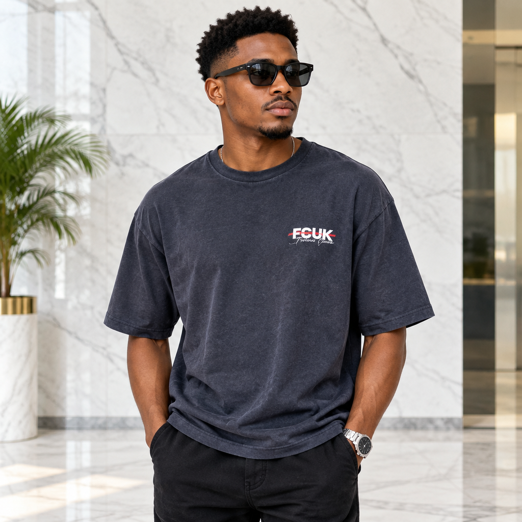 Charcoal Graphic Logo Oversized Tee Dark Navy – Model Shot