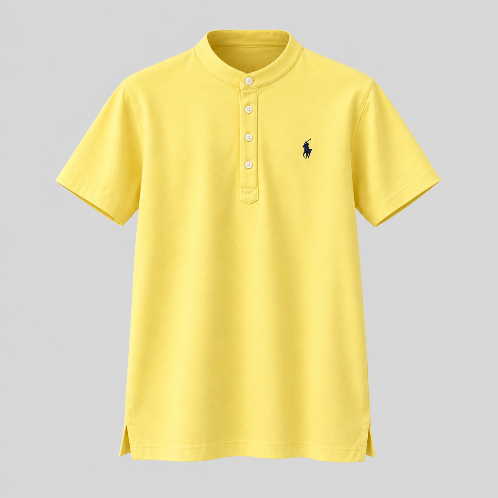 Yellow stand-collar shirt ghost mannequin front view