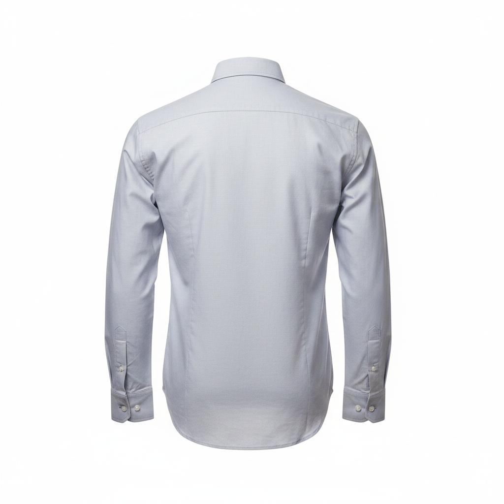 Silver grey plain long-sleeved shirt ghost mannequin back view