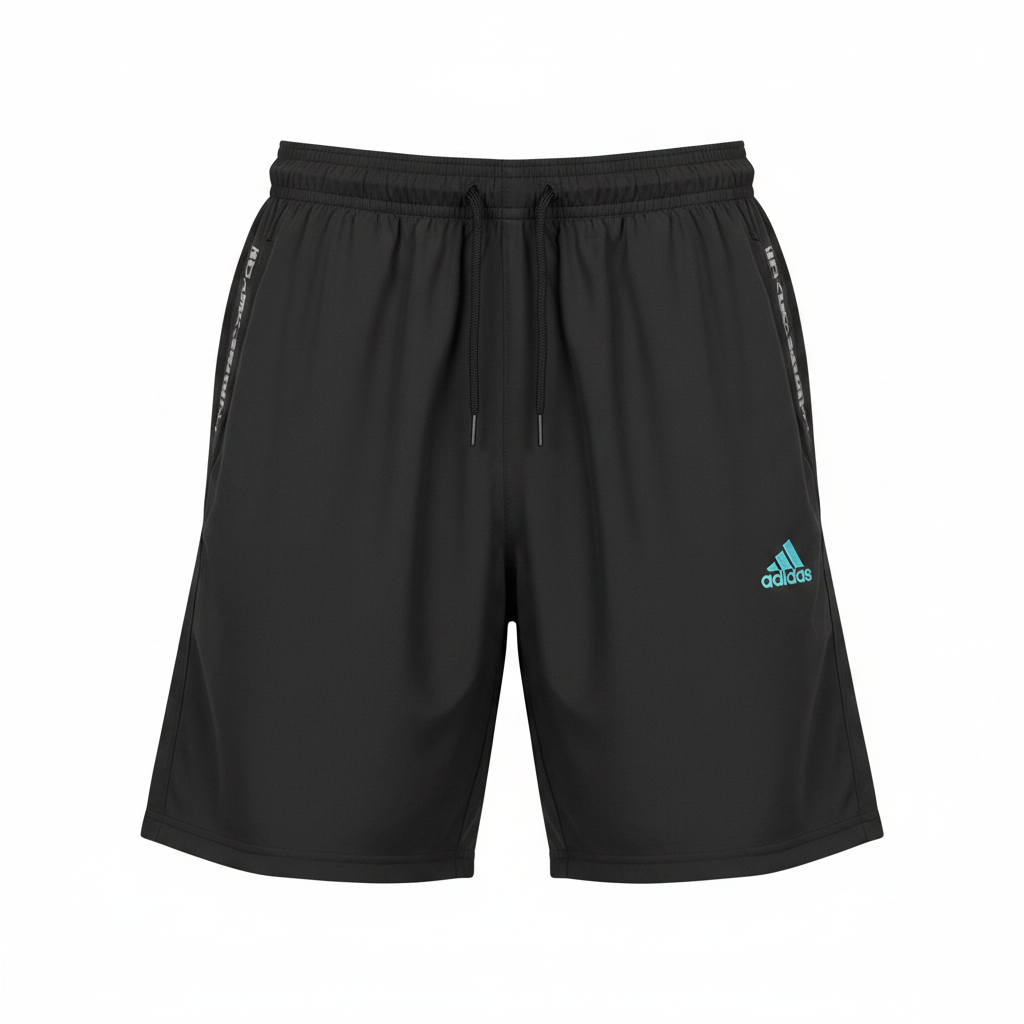 Black premium sport shorts ghost mannequin view