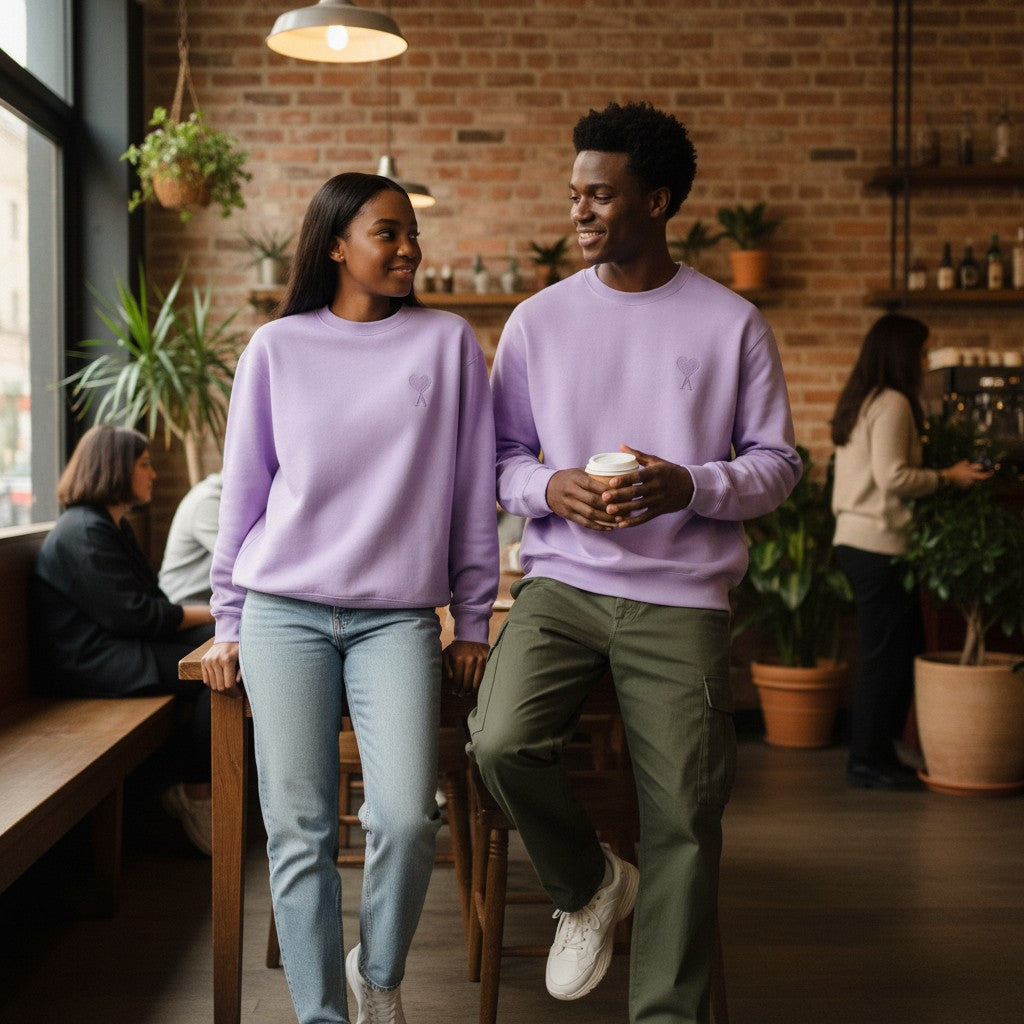 Men's Lavender Tonal Heart Logo Crew Neck Sweatshirt