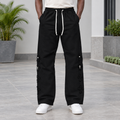 Men's black cargo jogger trousers on Black Nigerian model