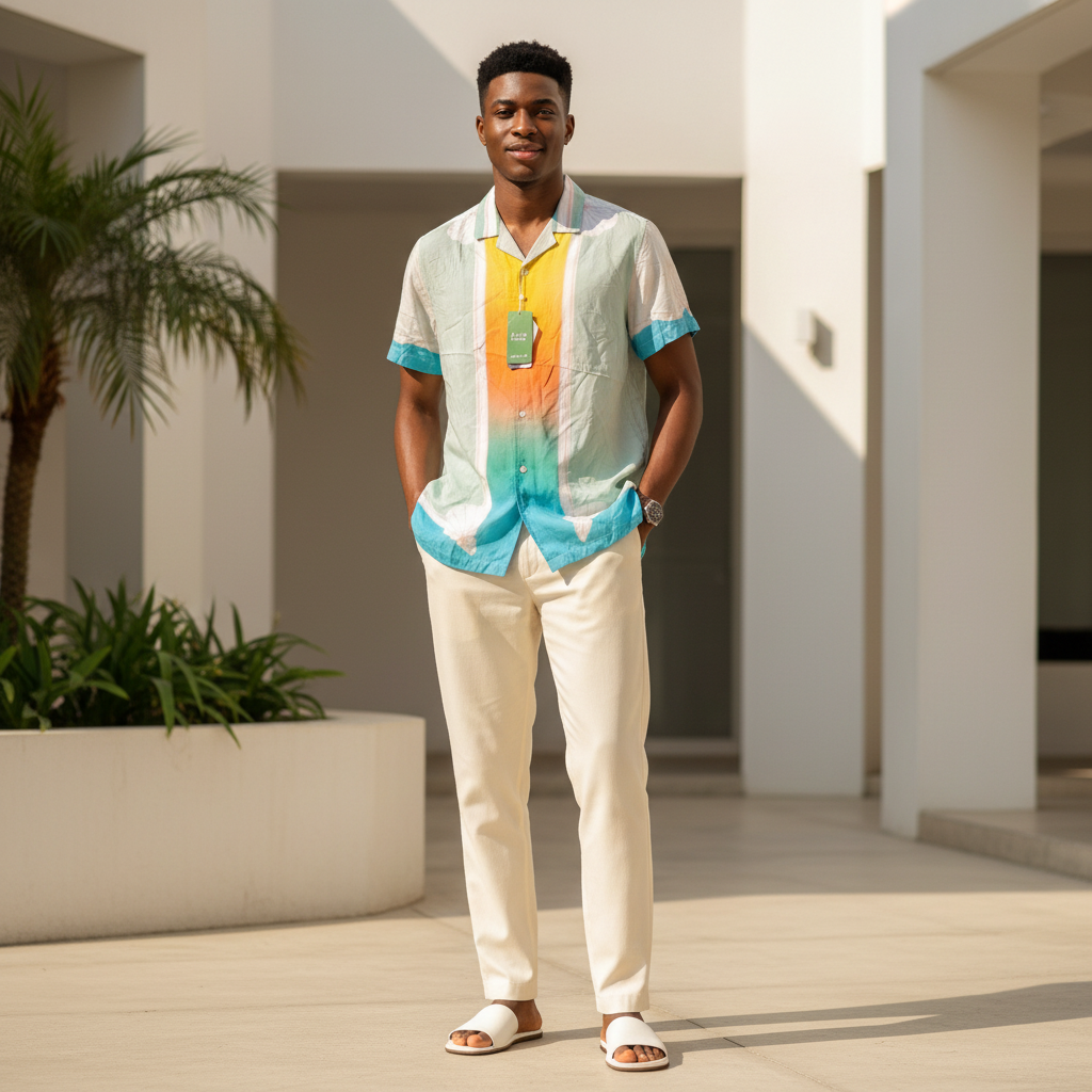 Rainbow Ombre Gradient Camp Shirt – Model Shot