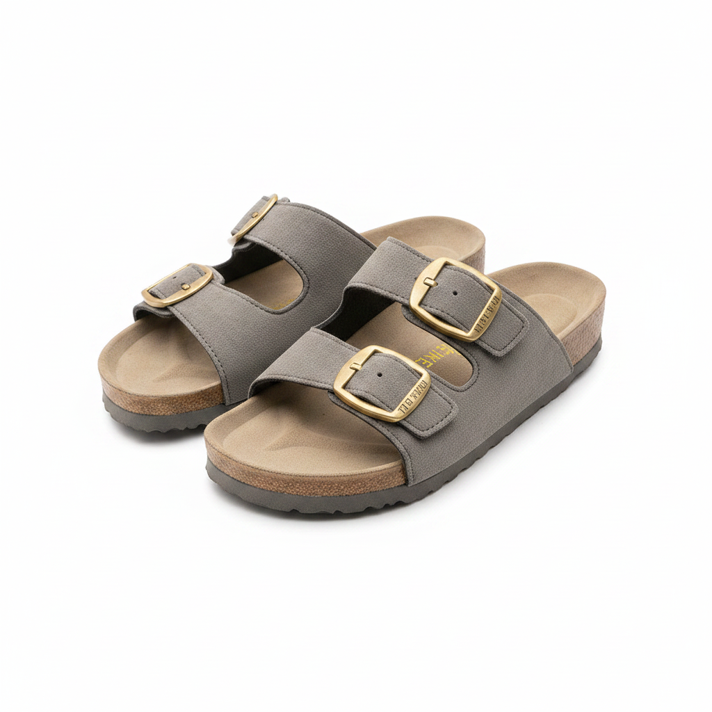 Women's Double-Buckle Flat Slide Sandal - Grey Ghost Mannequin
