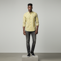Yellow Grey Plaid Long-Sleeved Shirt - Model Shot