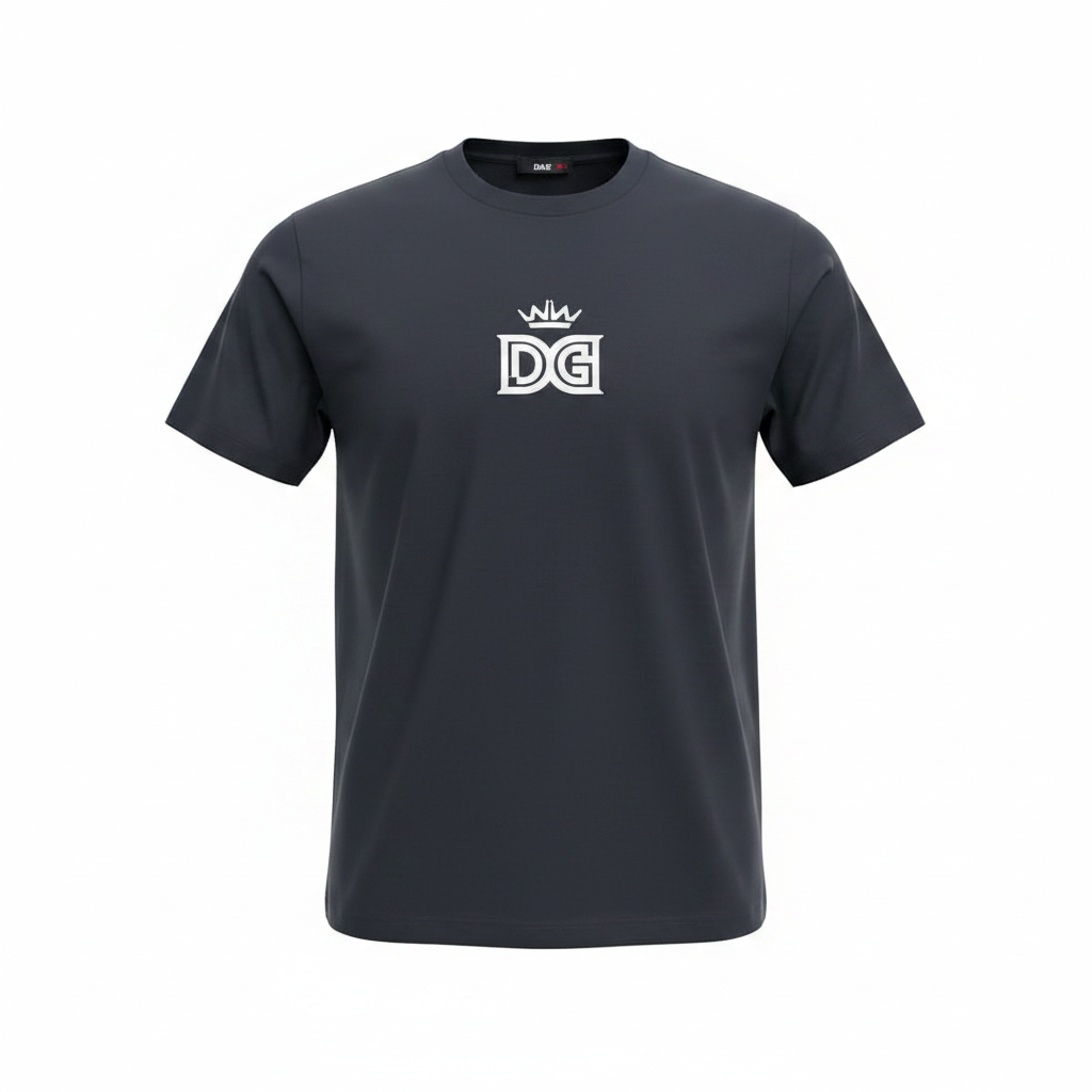 Dark Navy Crown Logo Graphic Short-Sleeved Shirt - Ghost Mannequin Front