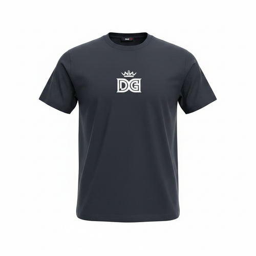 Dark Navy Crown Logo Graphic Short-Sleeved Shirt - Ghost Mannequin Front