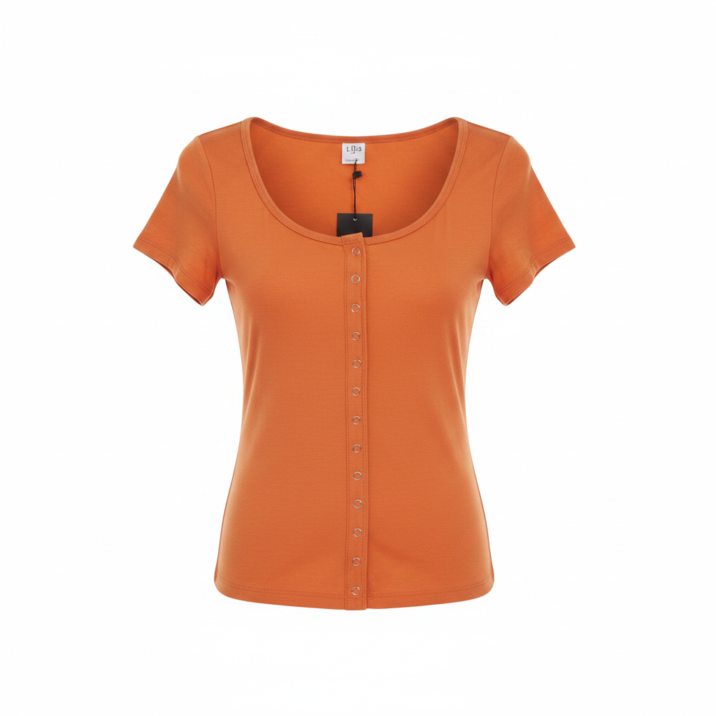 Tangerine Orange Scoop Neck Button Placket Top – Ghost Mannequin