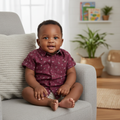 Baby Burgundy Floral Short Sleeve Shirt - Front View
