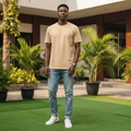Men's Beige Plain Crew-Neck T-Shirt – Nigerian Male Model