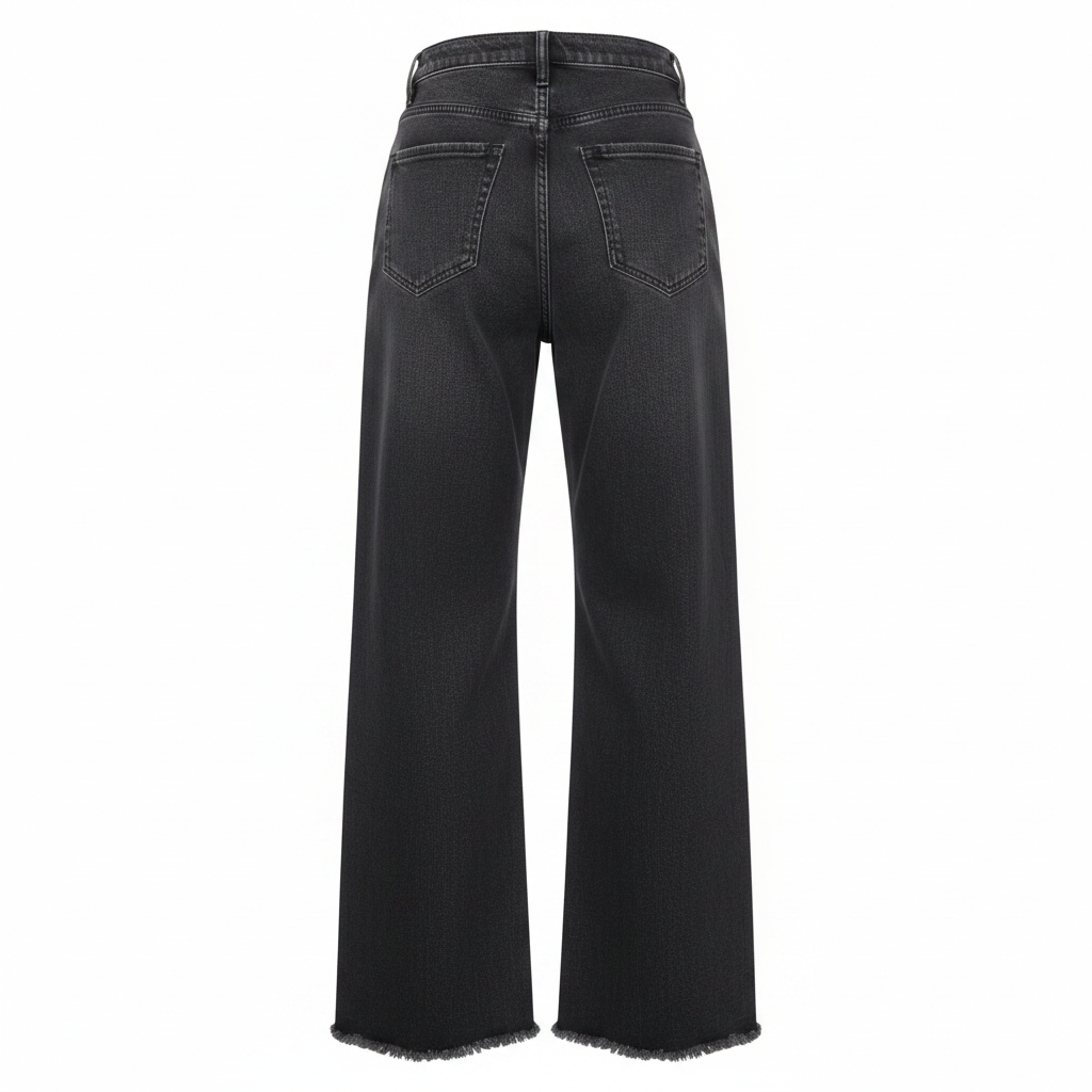 Charcoal High-Rise Wide-Leg Straight Denim Jeans - Ghost Mannequin Back