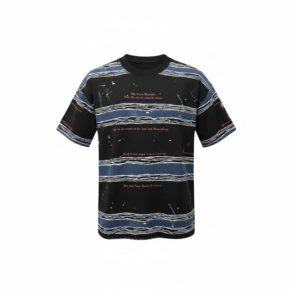 Men's black striped print shirt ghost mannequin front view