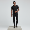 Black Ribbed Henley Short-Sleeve Shirt - Model Front