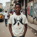 Young Nigerian boy wearing Respect Graphic Tee