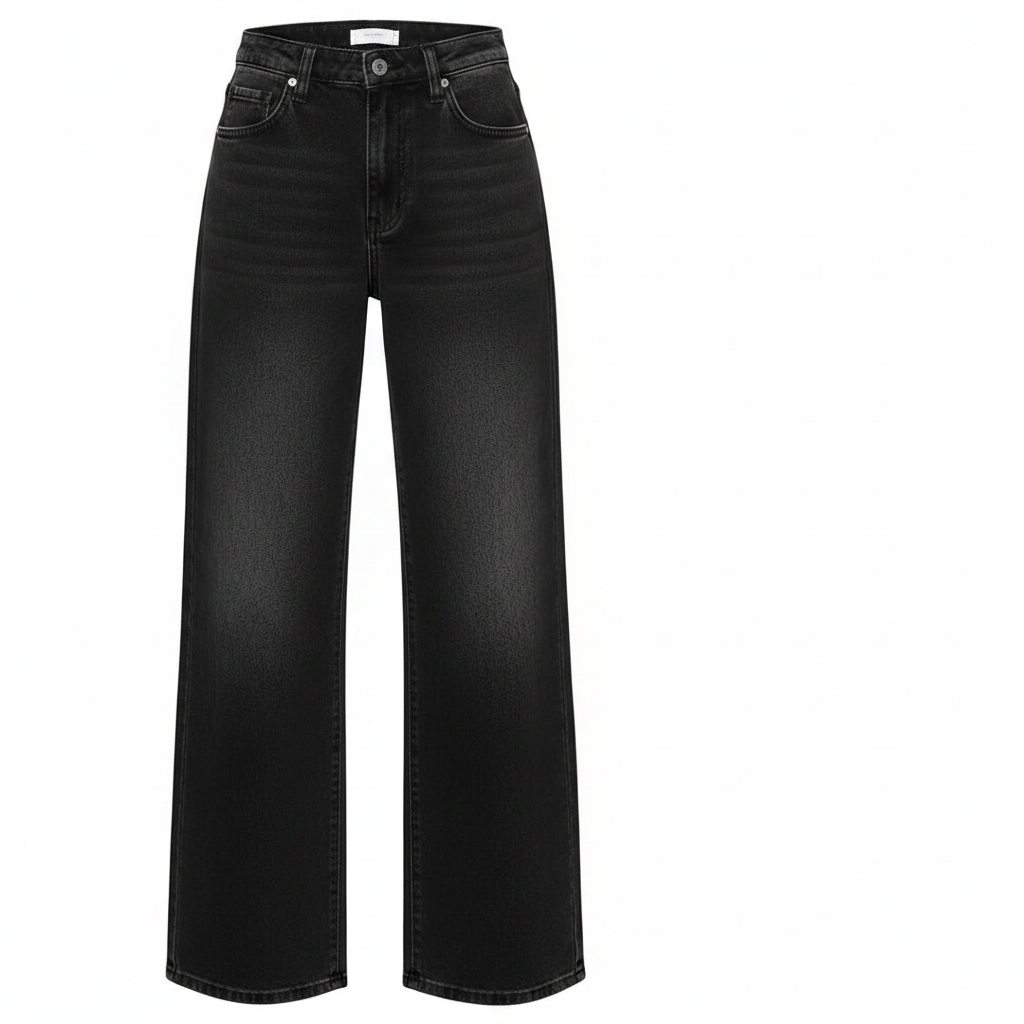 Black Washed Wide-Leg Jeans – Front Ghost Mannequin