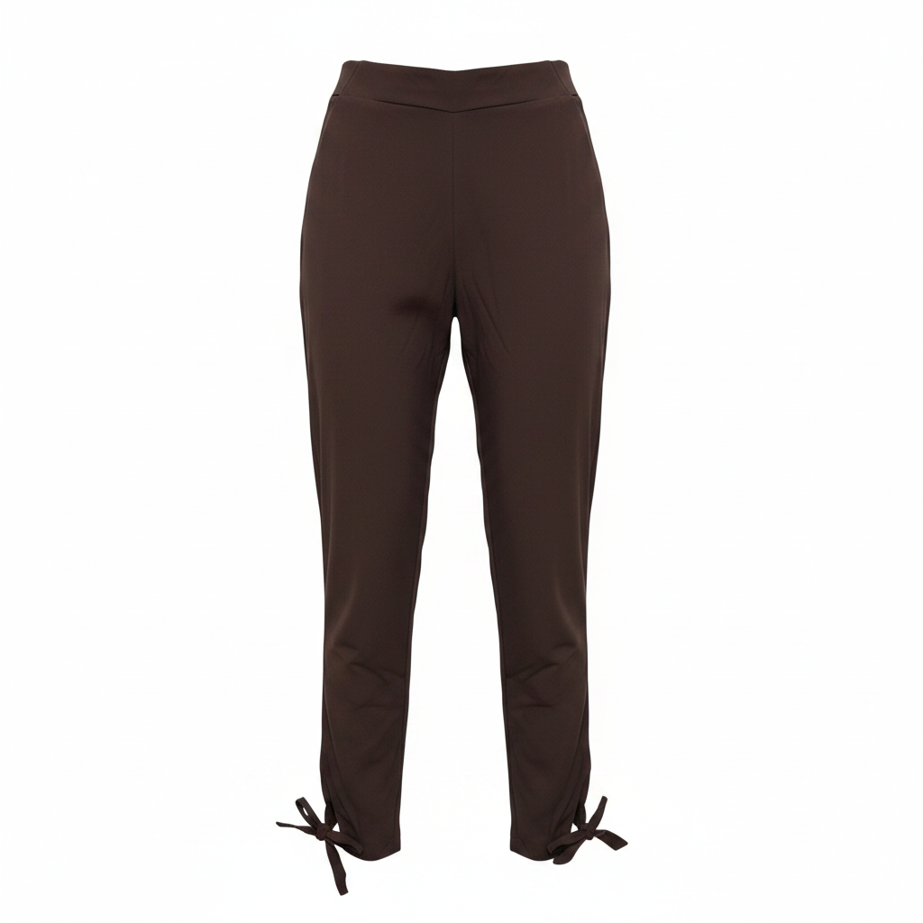 Dark Brown Slim Tie-Hem Trousers - Ghost Mannequin Front