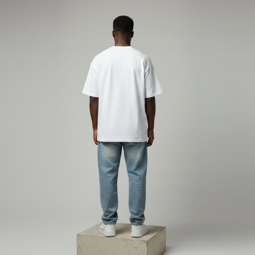 White BBS The Last Beat Graphic Oversized Tee - Male Model Back