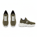 Men's olive green ribbed knit chunky lace-up runner sneaker ghost mannequin front and side view pair