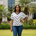 White black chevron zigzag batwing top - front model view