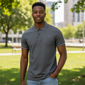 Charcoal Grey Tipped Polo Shirt on Nigerian male model