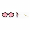 Geometric Hexagonal Sunglasses Burgundy Pink – Ghost Mannequin Front and Side View