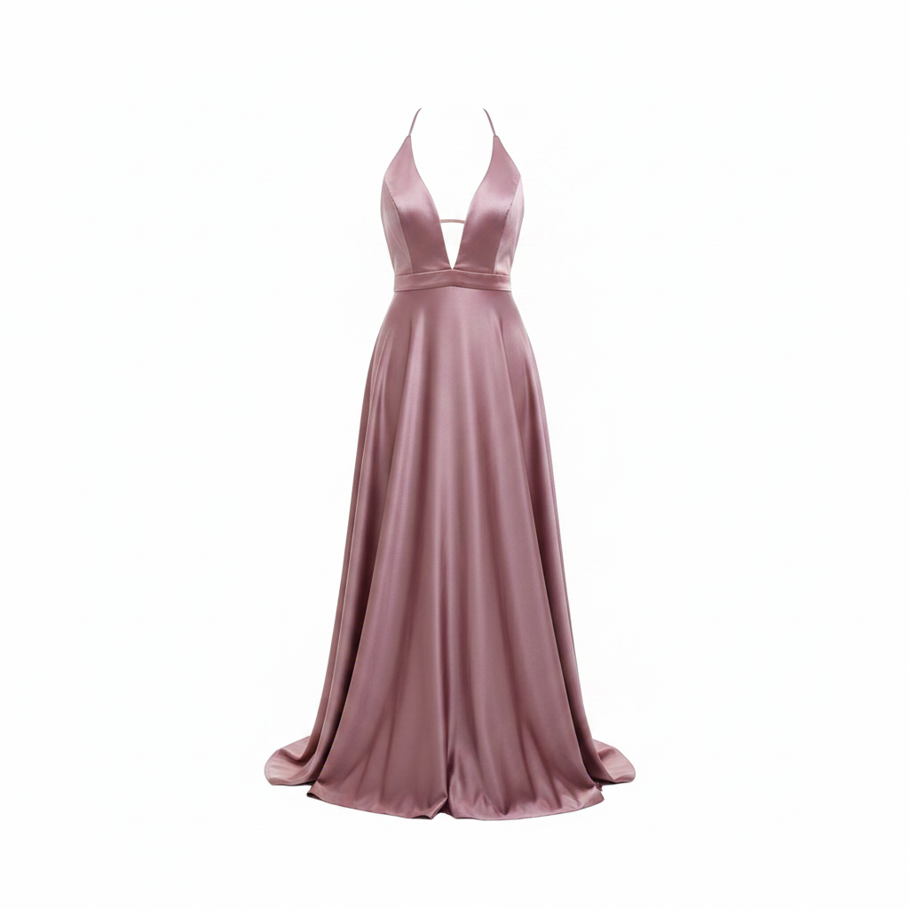 Dusty Rose Satin Halter Neck Maxi Gown - Ghost Mannequin