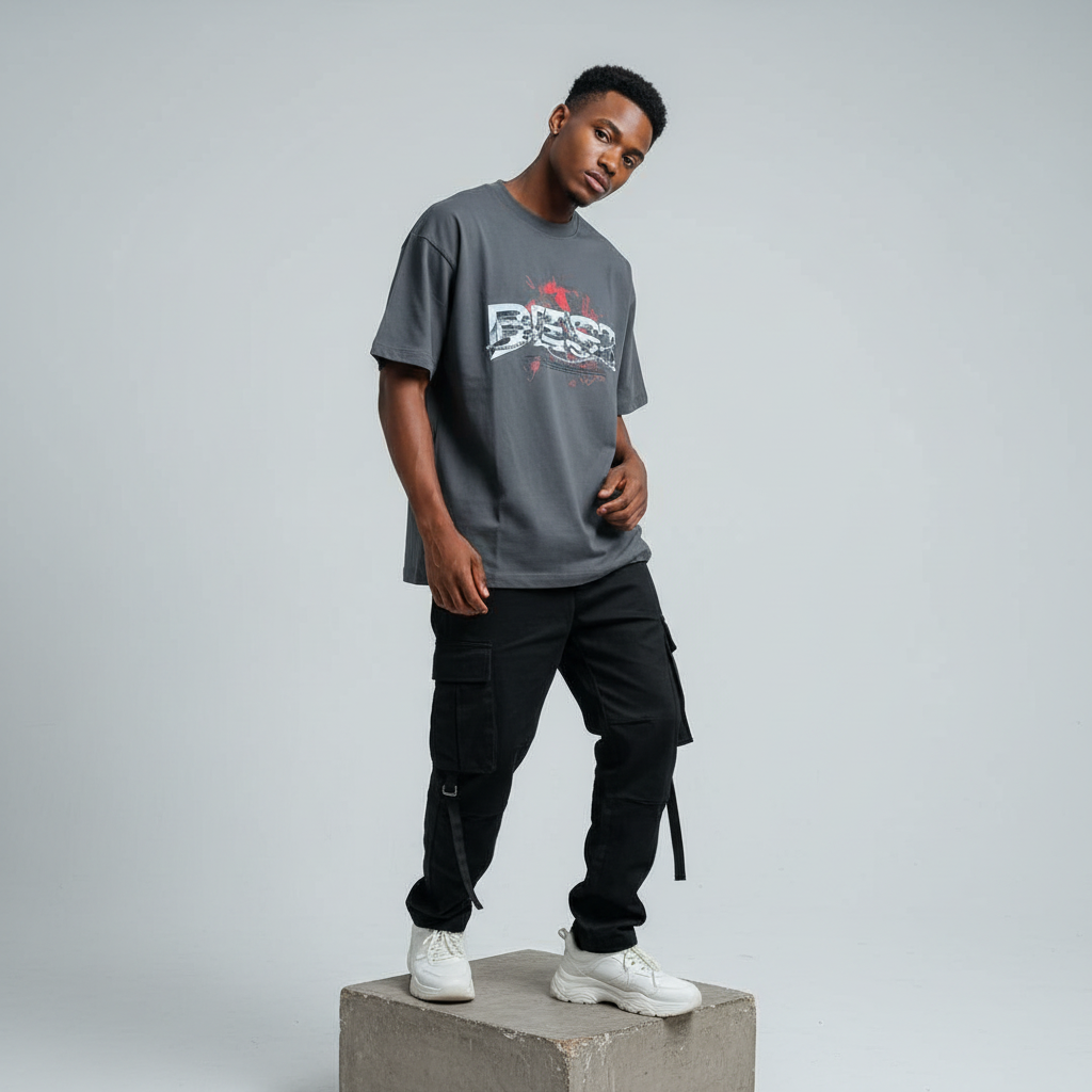Charcoal Best Graphic Oversized Tee - Male Model Front