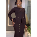 Peplum Button Co-ord Set Chocolate Brown – Model Shot