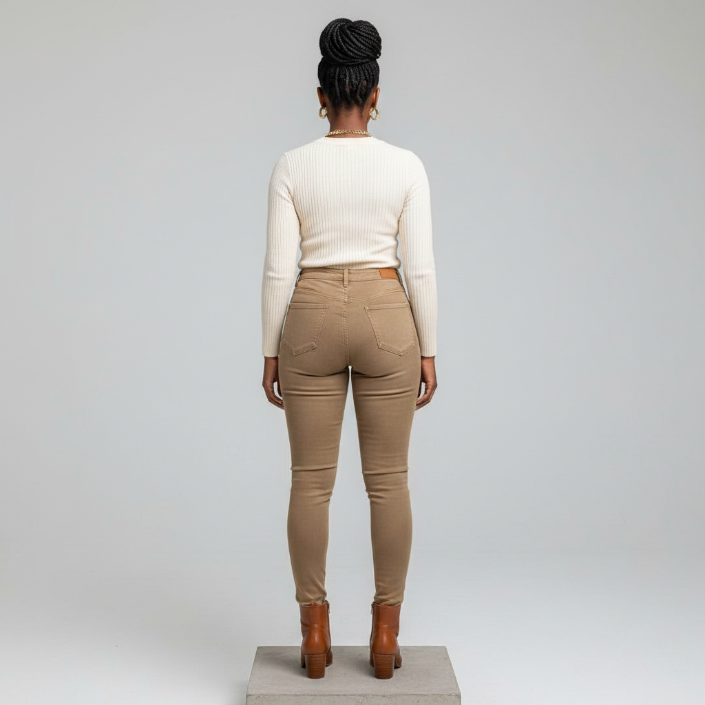 Khaki High-Waist Skinny Stretch Jeans – Back Model