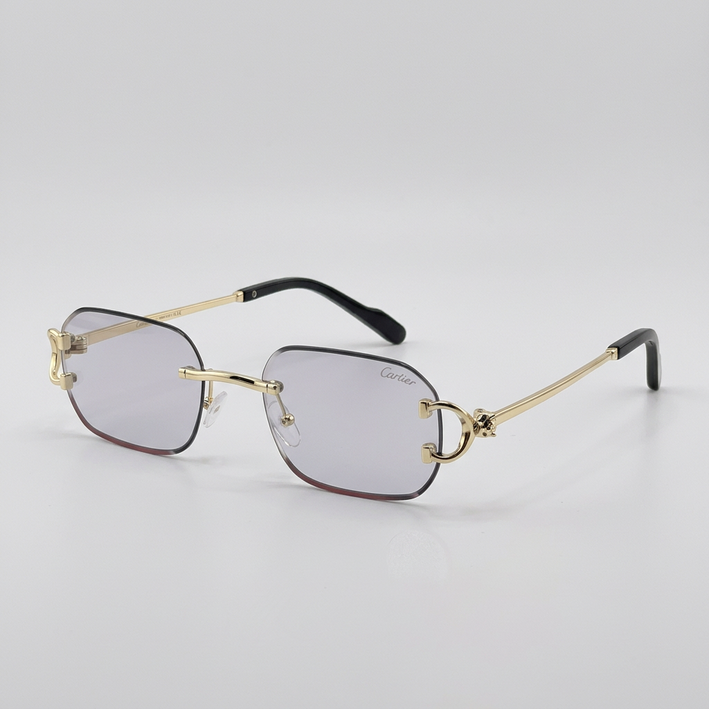 AI-edited gold-tone square fashion eyeglasses catalog view