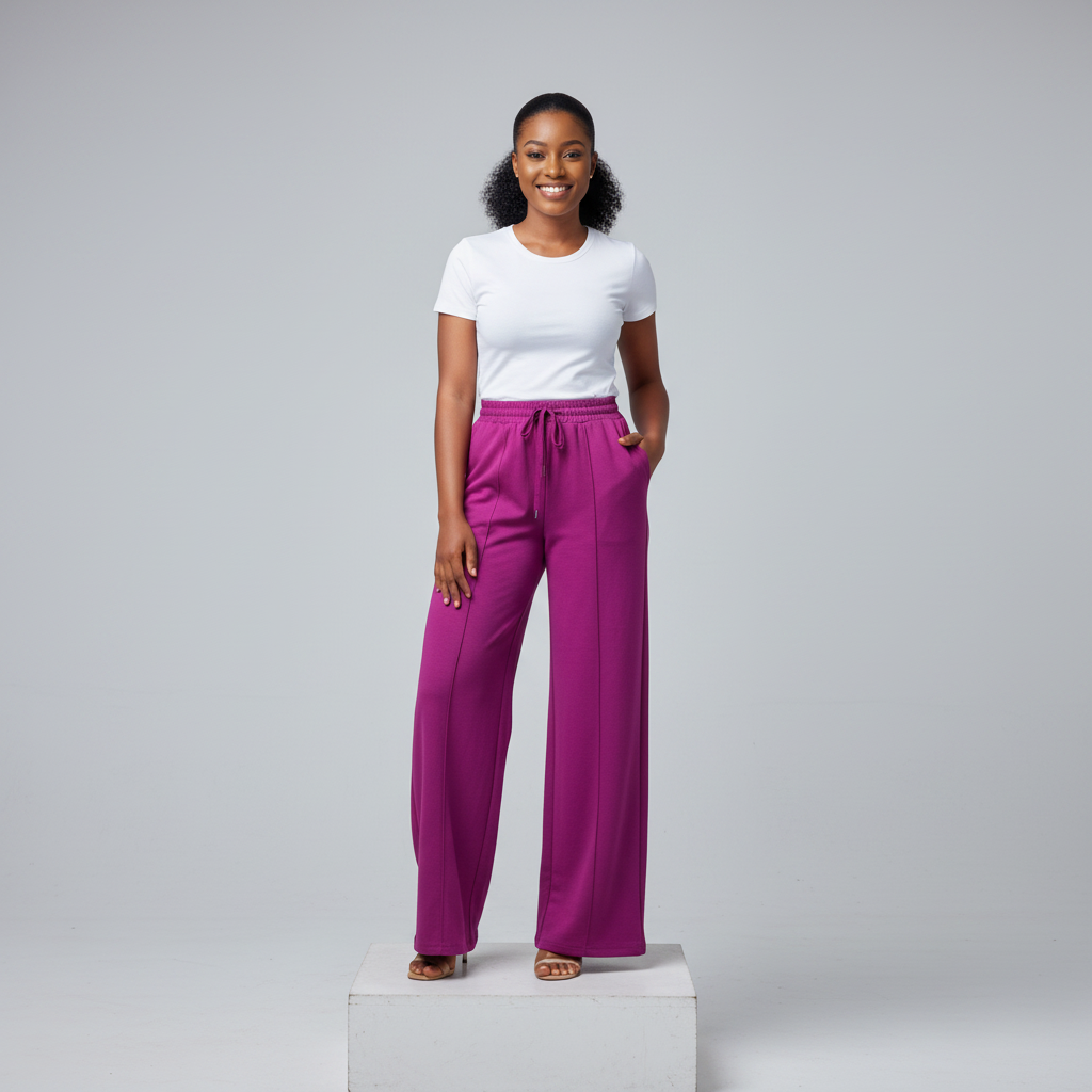 Nigerian female model wearing Magenta Wide-Leg Palazzo Trousers - front view