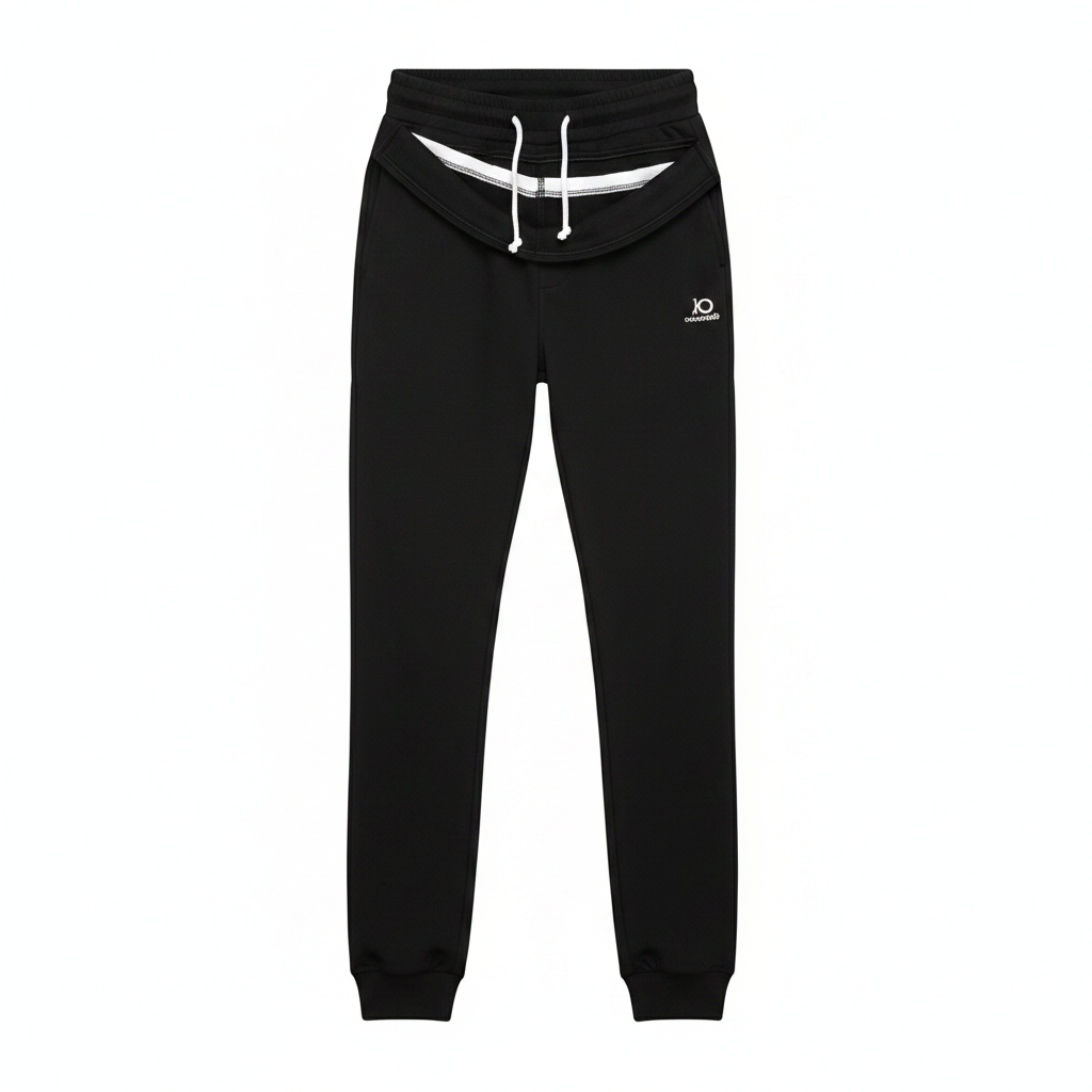 Unisex black relaxed straight-leg drawstring jogger pants ghost mannequin front view
