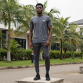 Men's Dark Grey Tonal Camo-Jacquard Athletic T-Shirt – Nigerian Male Model