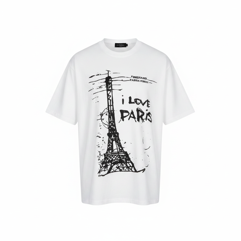 Unisex white Paris sketch graphic tee – ghost mannequin front view