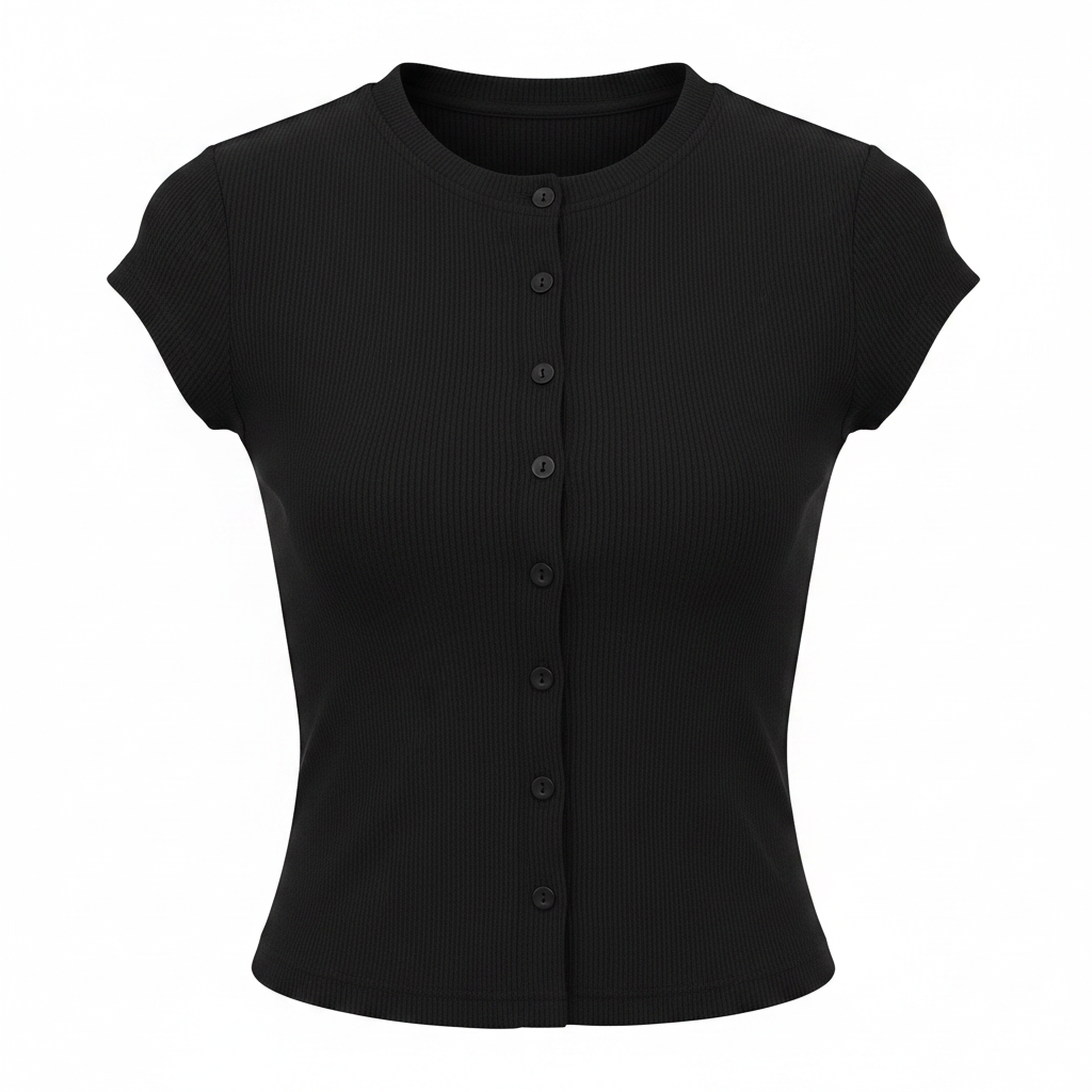 Ribbed Button-Front Cap Sleeve Crop Top – Ghost Mannequin Black