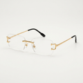 AI-edited clear rimless rectangular gold-tone fashion eyeglasses