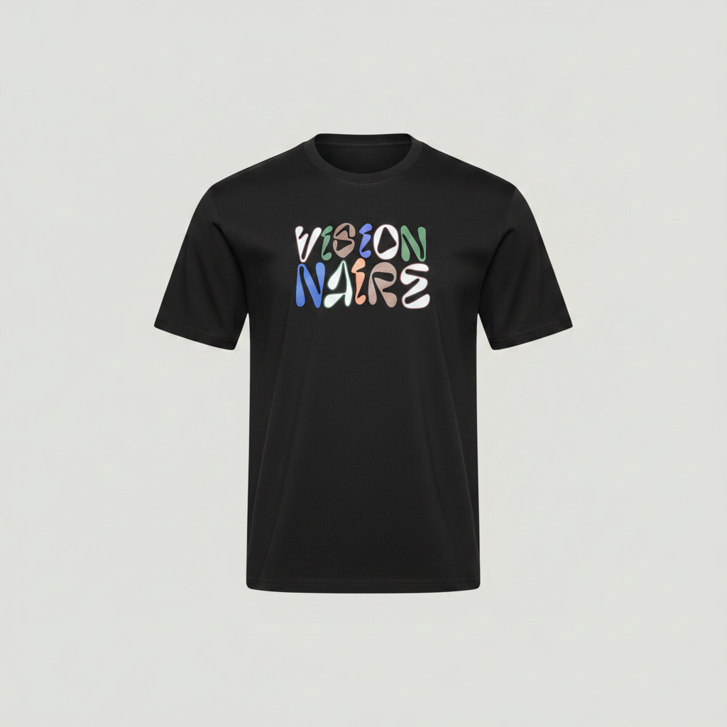 Men's black Visionnaire graphic T-shirt on a ghost mannequin